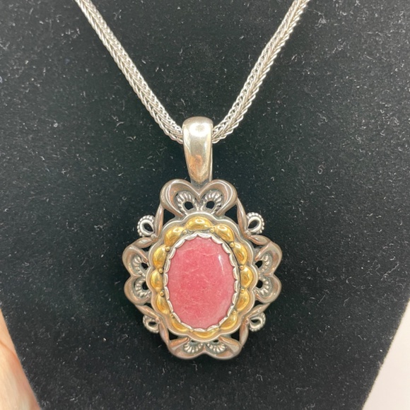 Carolyn Pollack 925 Sterling Copper Brass and Pink Rhodonite Stone Necklace - Picture 5 of 16